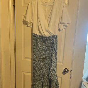 SHEIN White and Blue Floral Skirt Set